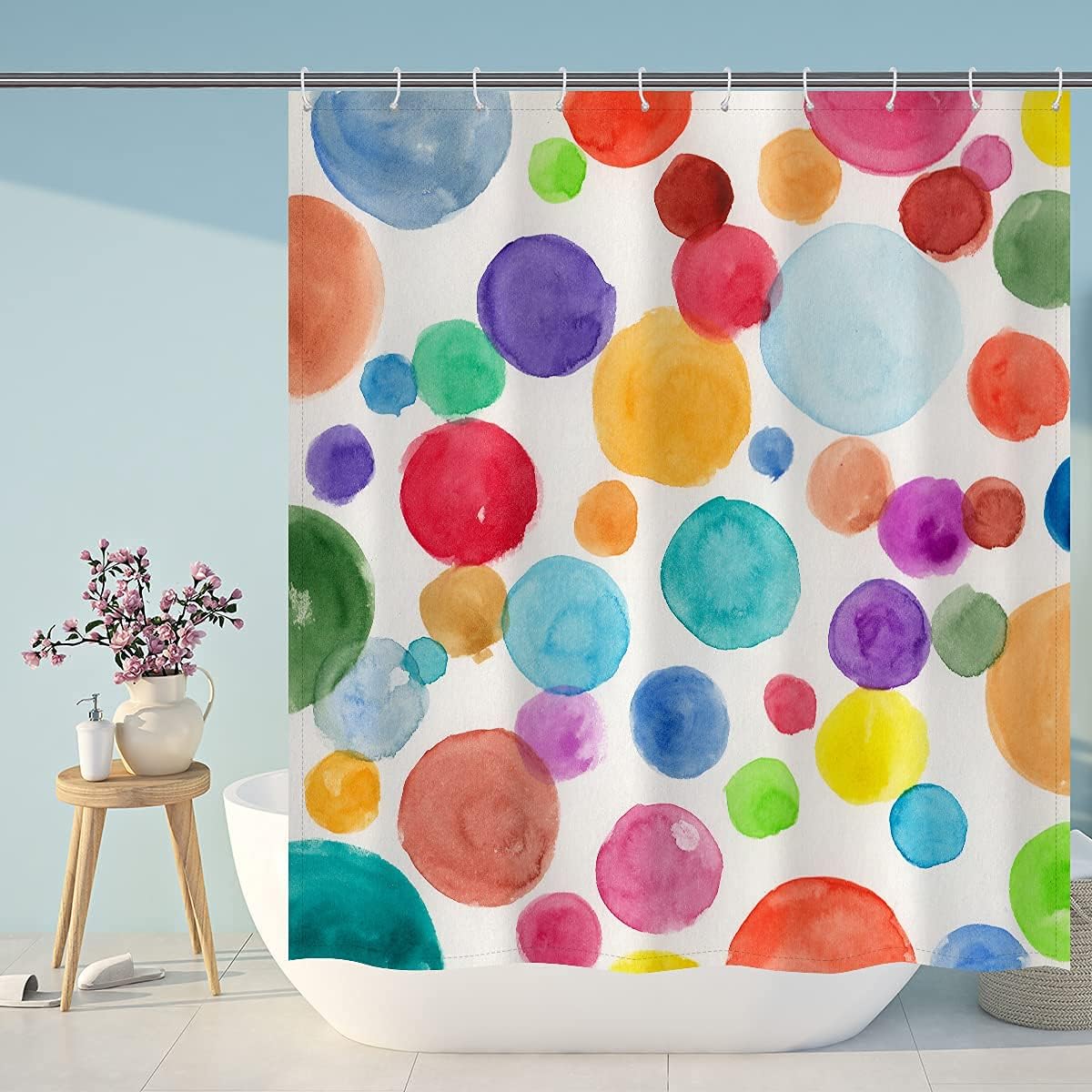 Polka Dot Shower Curtain Kids Watercolor Rainbow Colorful 72"x72" Abstract Circles Children Girls Bath Curtain Geometric for Bathroom Bathtub Decor Polyester Fabric with 12 Shower Hooks