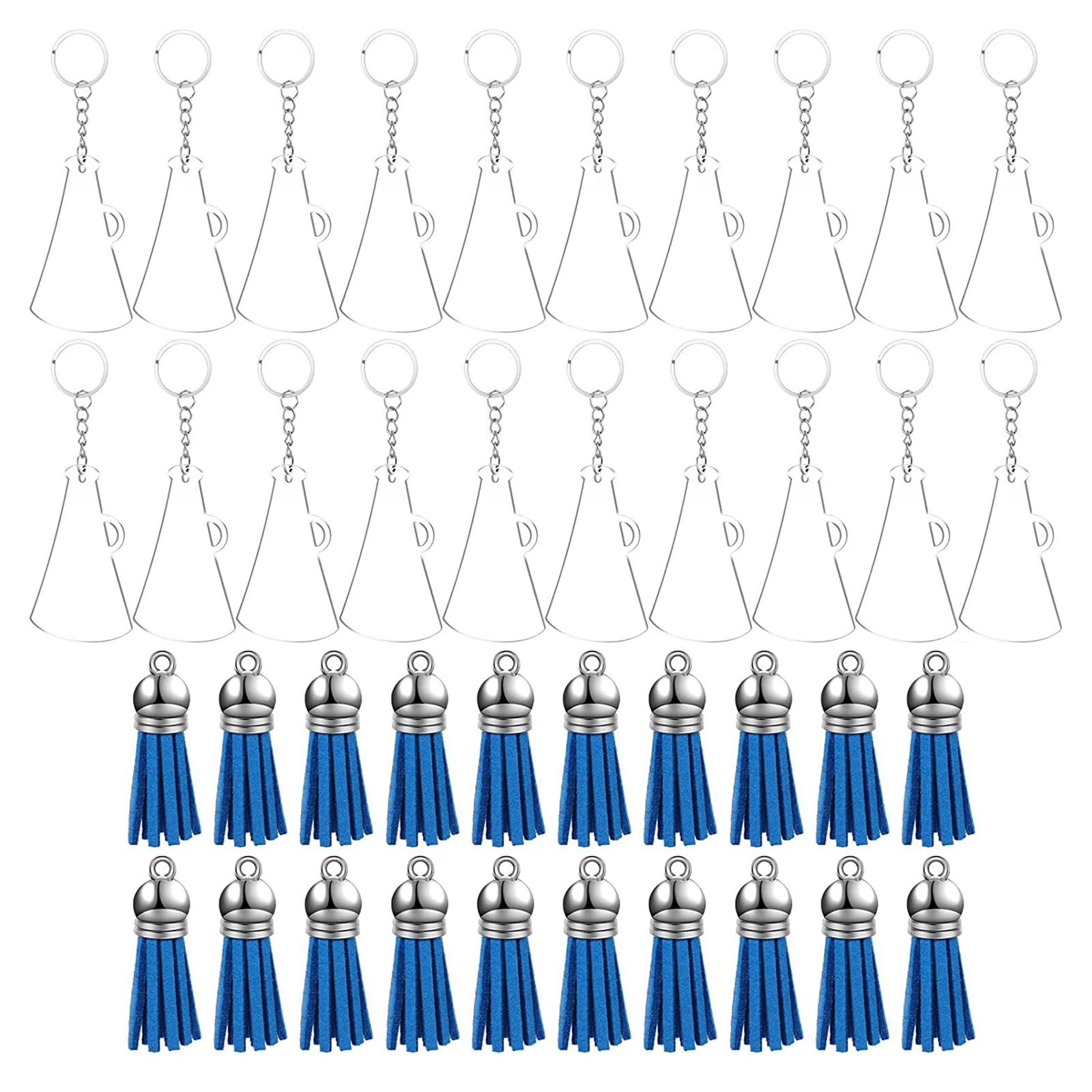 Elnwnnkc Of 60 Acrylic Keychains Blanks 20 Keyring 20 Acrylic Blanks 20 Blue Tassels for Making Keyring Charm Keychains for Kit