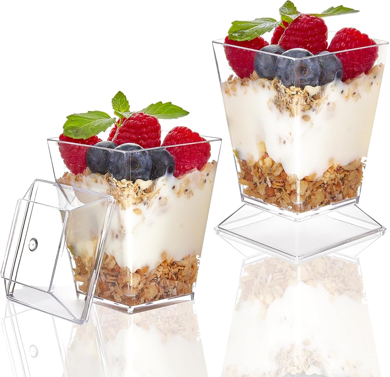 Plastic Dert Cups with Lids for Party, Mini Square Dert Cups