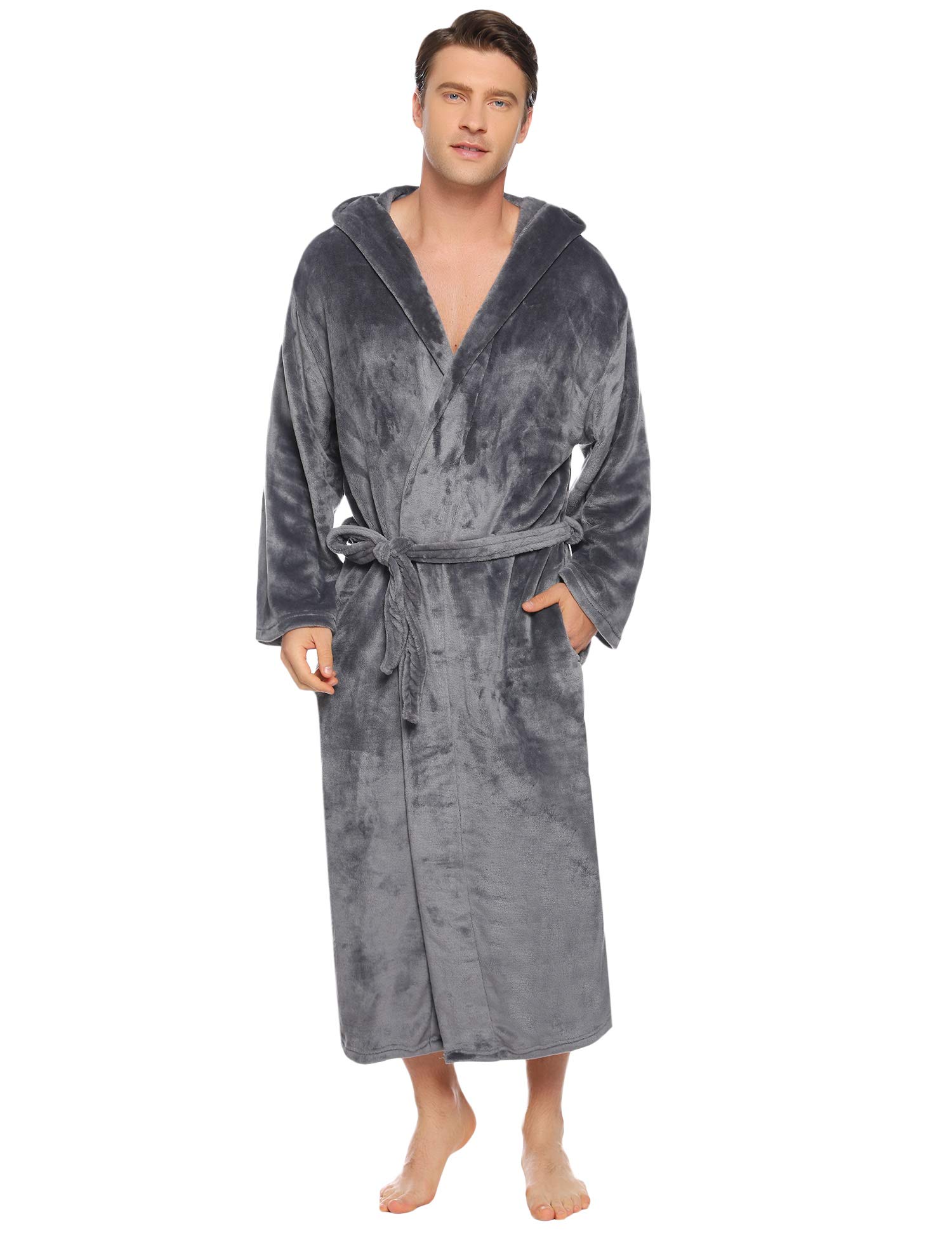 Vlazom Albornoz de Hombre de Pana Goffrada, Cuello Chal y Bordado Contraste, Suave Ligero, Estilo Kimono para Spa y Relax S-3XL