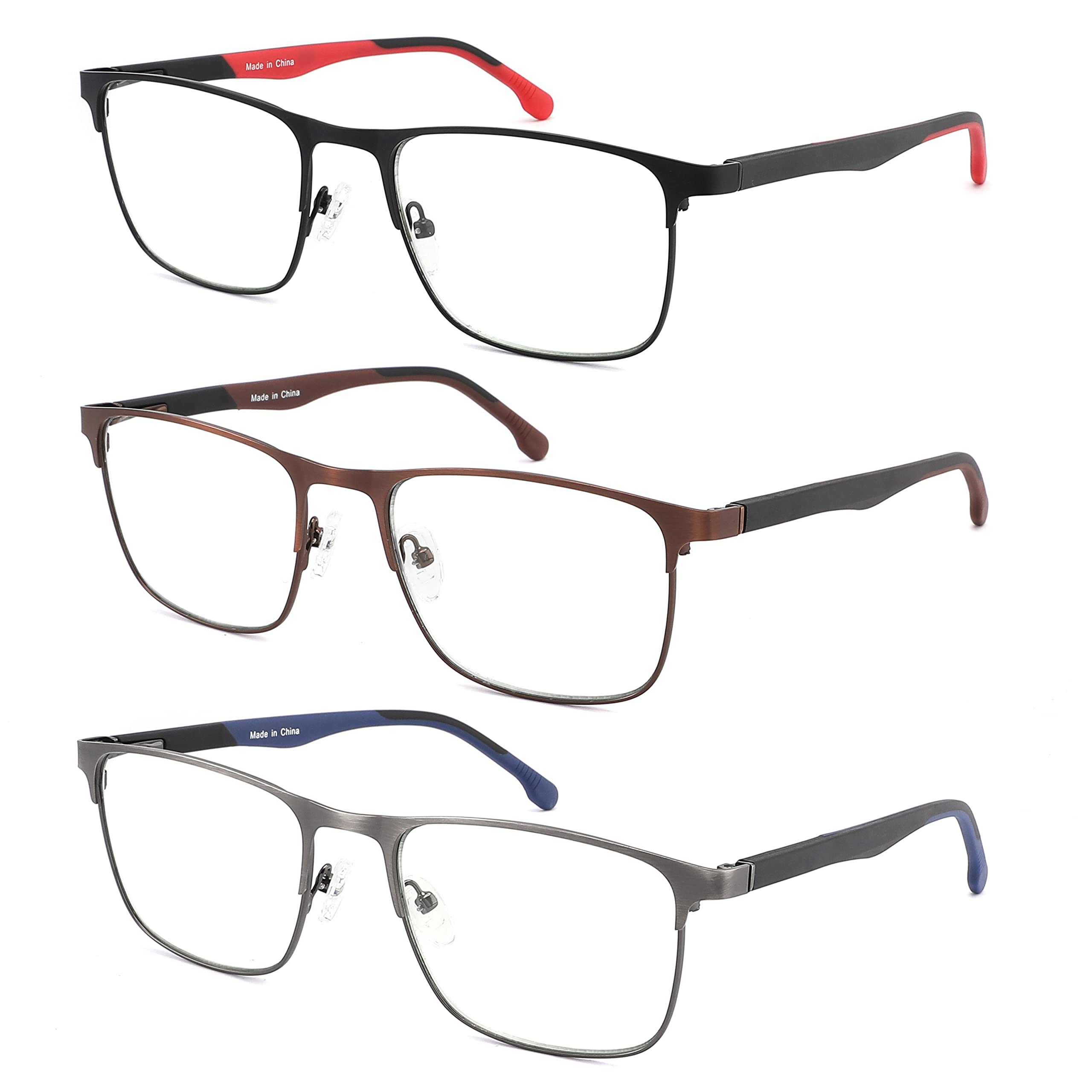 DONGDI Reading Glasses for Women Men,Blue Light Blocking Metal Readers,Spring Hinges Eyeglasses +1.00, 3-pack Mix