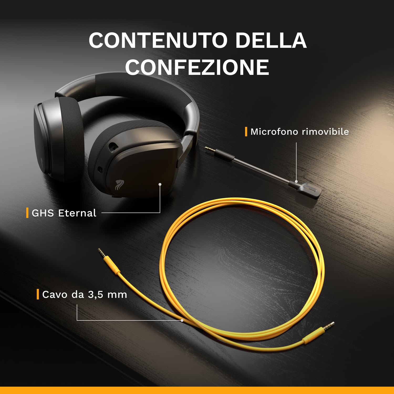 GLORIOUS GHS Eternal - Cuffie stereo gaming per PC, PS5, PS4, Xbox, Switch - Driver angolati personalizzati, microfono rimovibile con audio nitido, 3,5 mm - Resistenti, comfort prolungato - Nere