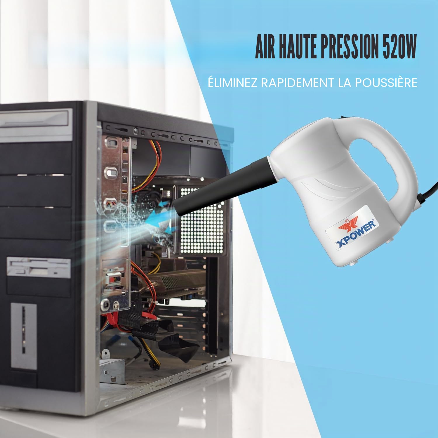 XPOWER Aspirateur à Air Électrique pour la Dépoussiérage, le Séchage, le Gonflage, le Nettoyage de Voiture, le Soufflage de Feuilles d’Automne (Blanc, A-2S)