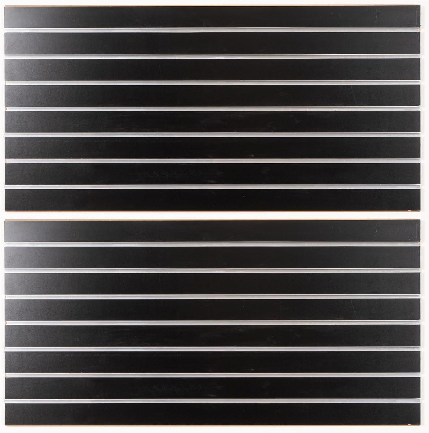Slatwall Panels with Aluminum Reinforcement Strips - Black Heavy Duty 4’x4’ MDF Slat Wall Paneling for Retail Display, Garage Tool Storage, Guitar Shop, Home Storage, Wood Slat Wall Paneling Board