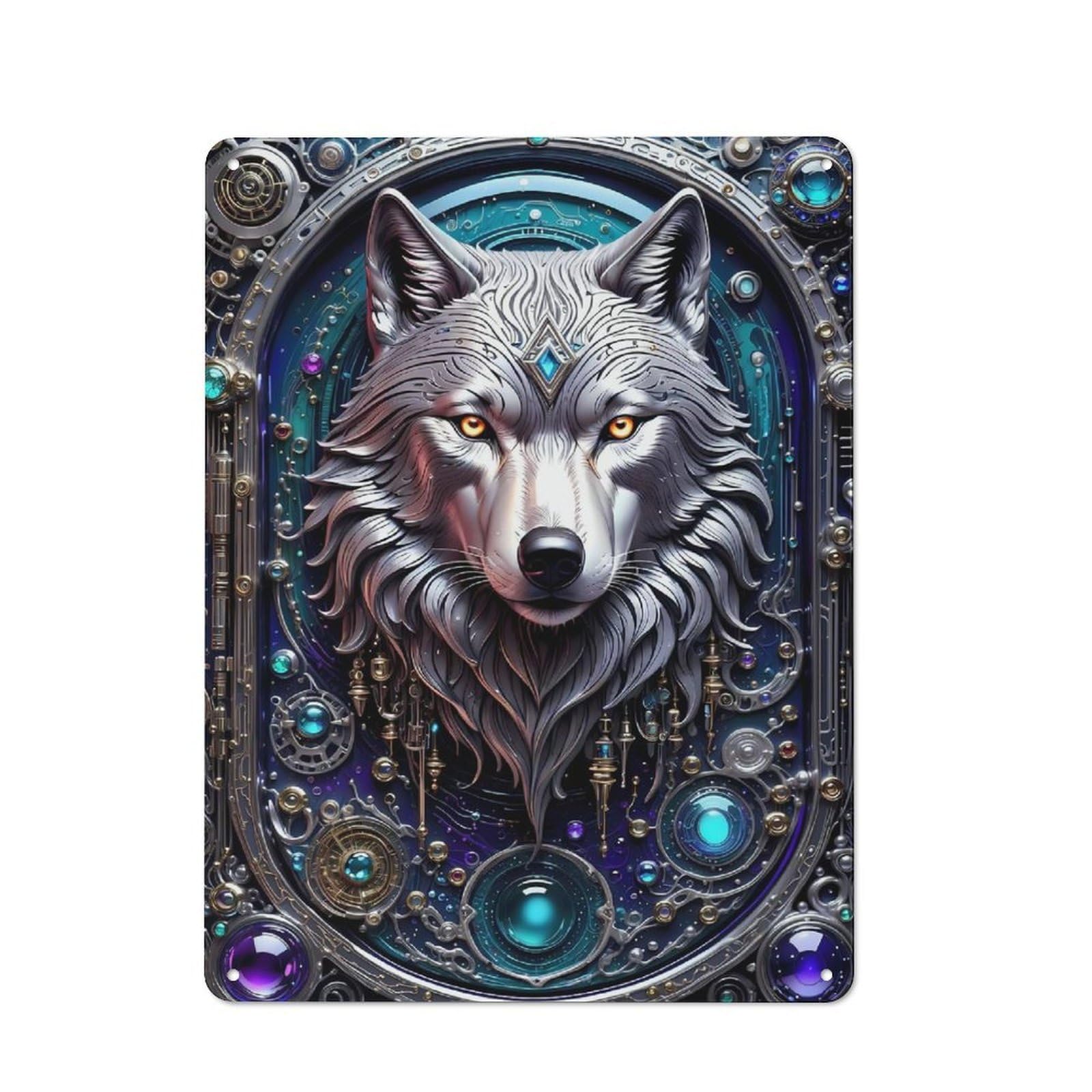 Junmoney Style-2 Tin Wall Plaque 40X30cm With Galactic Wolf Chronicles For Workshop Wall, With Clear Retro Wall Decor Character