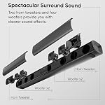 Barre de son pour Smart TV, 80W Barre de son avec quatre woofers, Tweeters double corne, 2.0 Chaîne TV Monsieur le Président, 2 en 1 Conception amovible, BT/ARC/AUX/Connexion optique, Système de son surround pour TV/PC