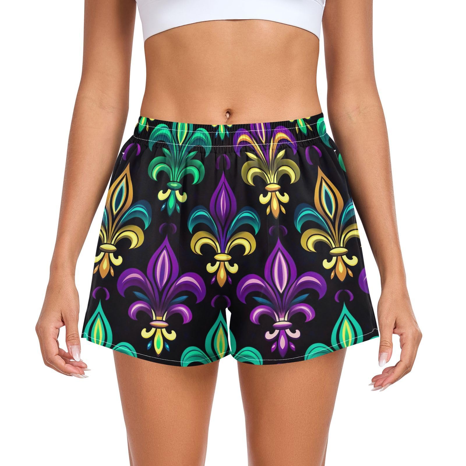 UMIRIKO Mardi Gras Athletic Shorts for Women with Pockets S 202a5125