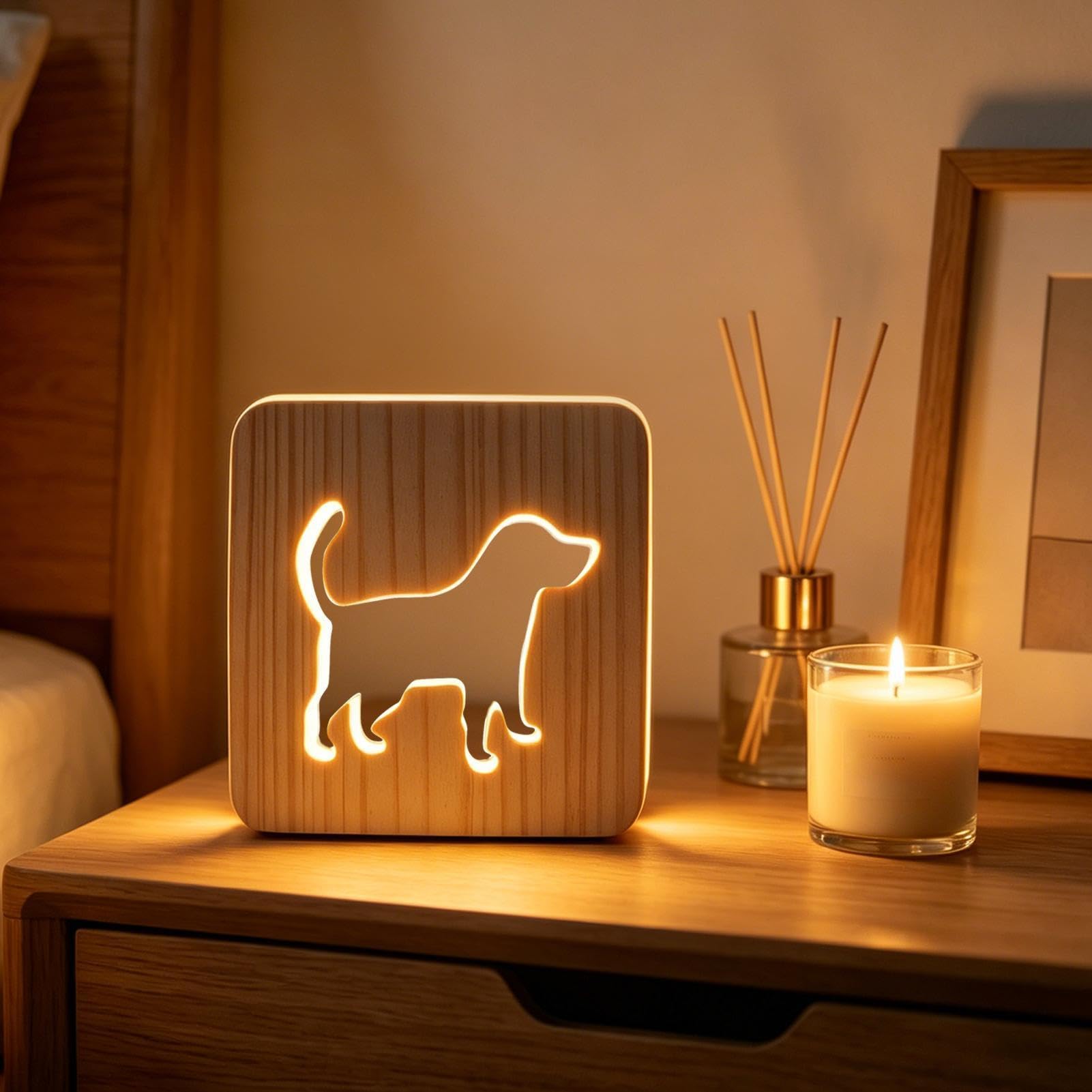 Drewniana Lampka Nocna Drewniana Lampka LED Piesek | Mała Lampka Nocna Dla Dziewczynek I Chłopców Do Sypialni, Pokoju, Pokoju Dziecięcego, Przy Łóżku, Nauki, Na Biurko,
