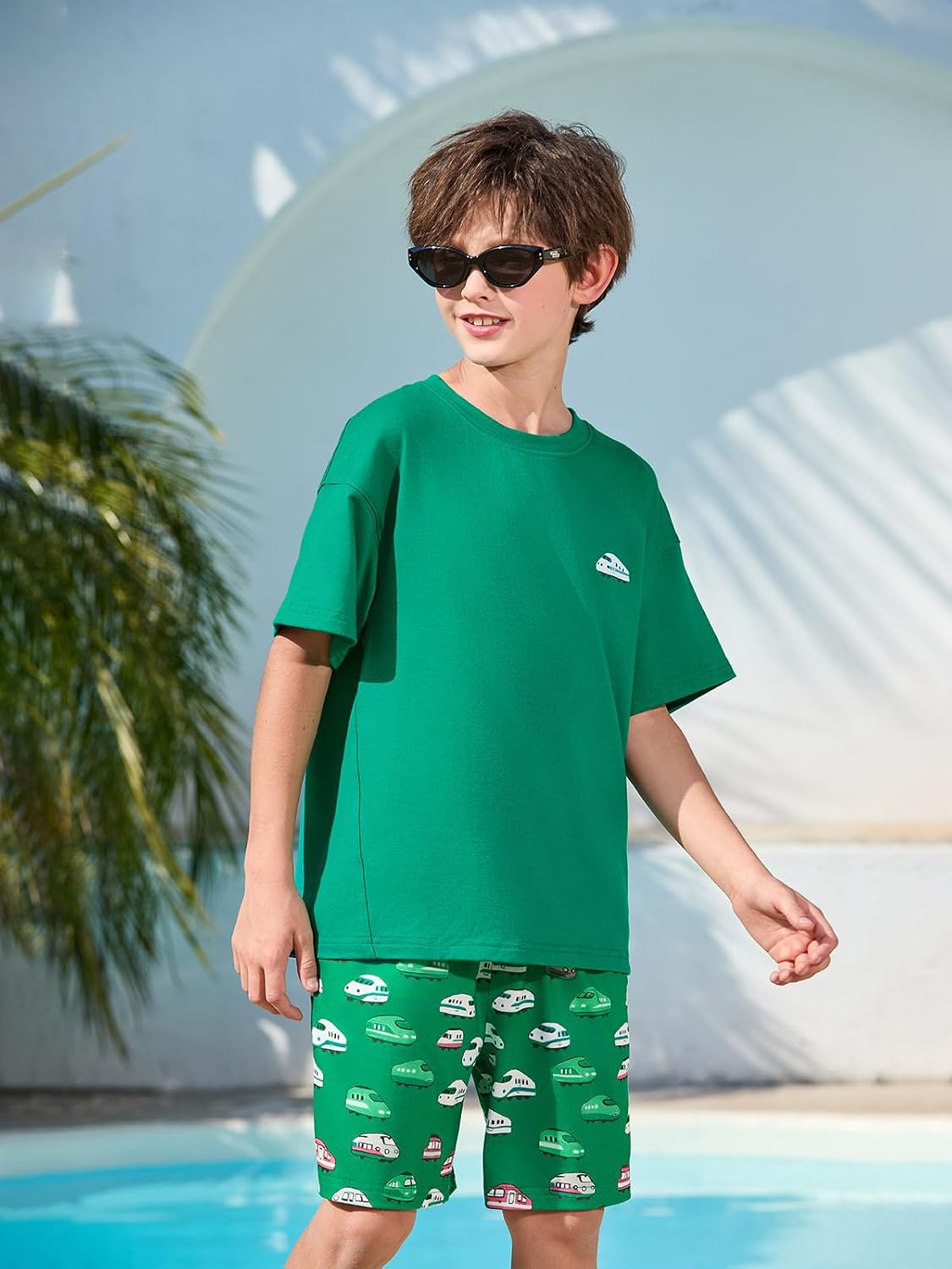 Haloumoning Boys 2 Piece Beach Outfit Kids Summer Short Sleeve T-Shirts and Graphic Shorts Set Hawaiian Vacation Outfits