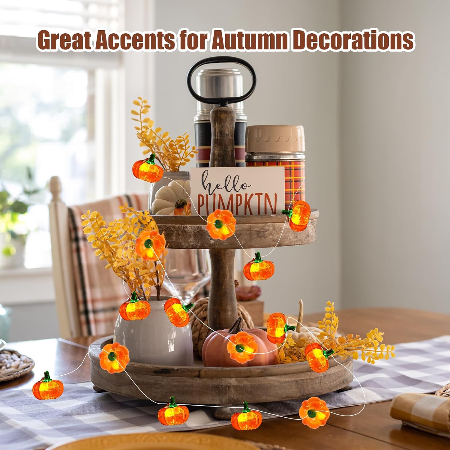 Pumpkin String Lights 10Ft 30 LEDs Halloween Decorations Battery Operated Orange Lights for Halloween Party Indoor Fall Decor Thanksgiving Decorations image 4