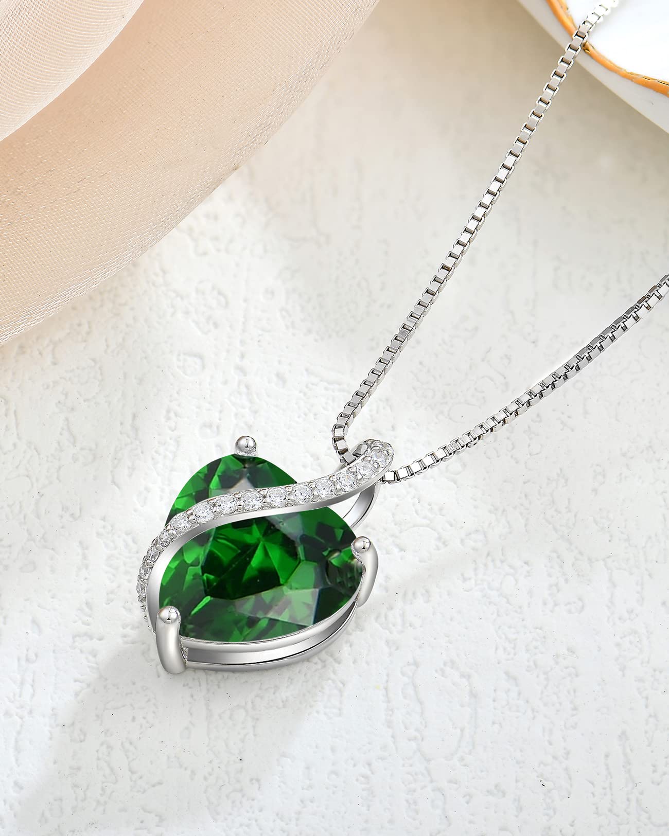 YL Collana Cuore Argento 925 con 12 Pietra Portafortuna Zirconia Cubica Ciondolo per donna