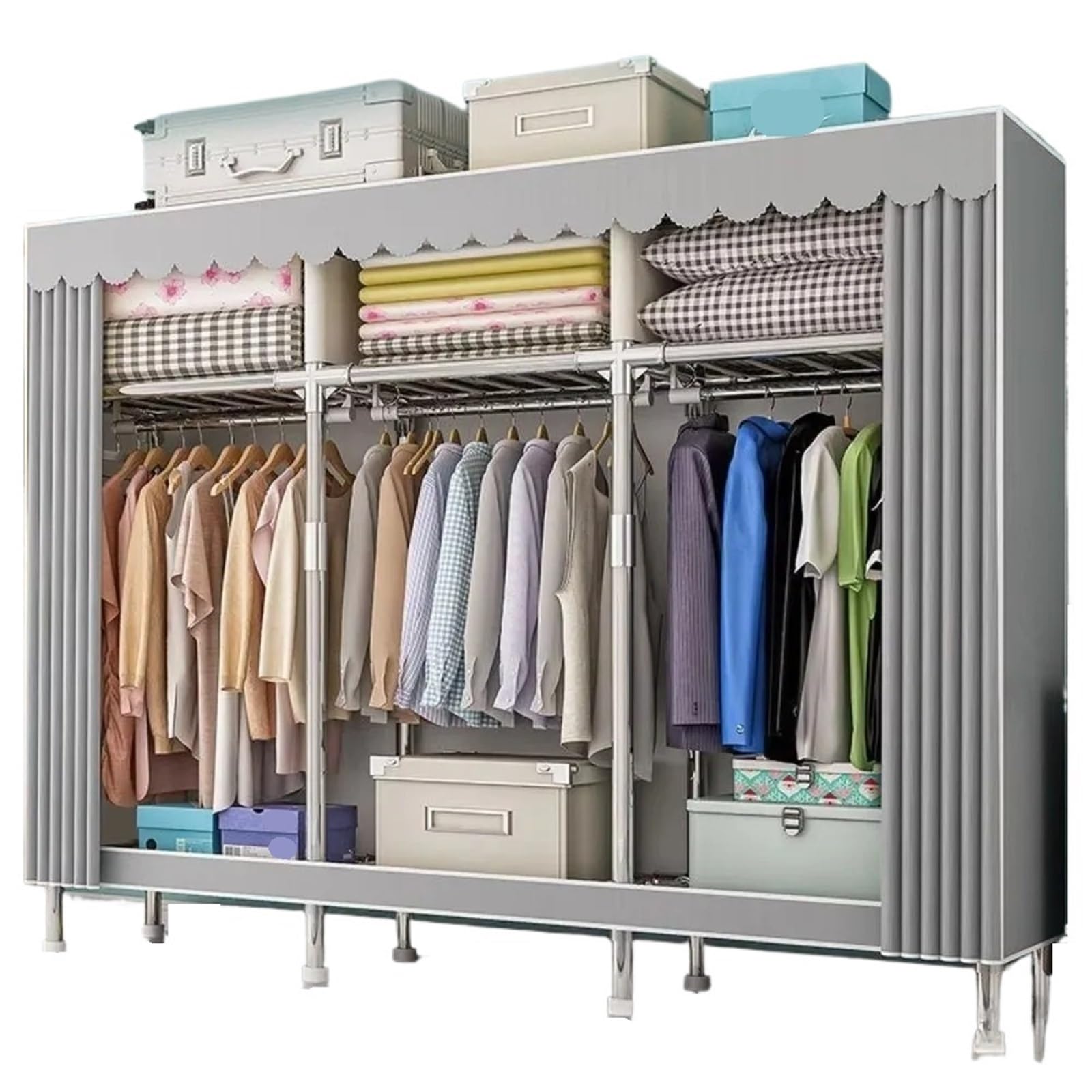 Leinwand-Kleiderschrank Einfacher Kleiderschrank Einfachheit Kleiderschränke Oxford-Stoff Wasserdichter Schrank Schlafzimmer Kleidung Aufbewahrungsschrank Platzsparender Organizer(168x46x173cm)