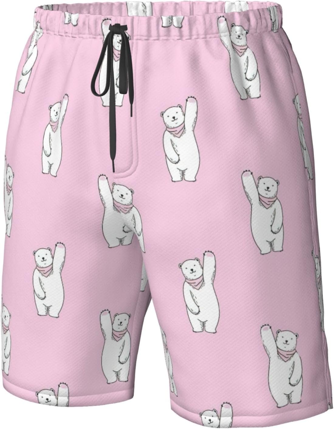 Polar Bear Print Men's Hawaiian Beach Shorts Elastic Novelty Summer Casual Shorts with Pocket