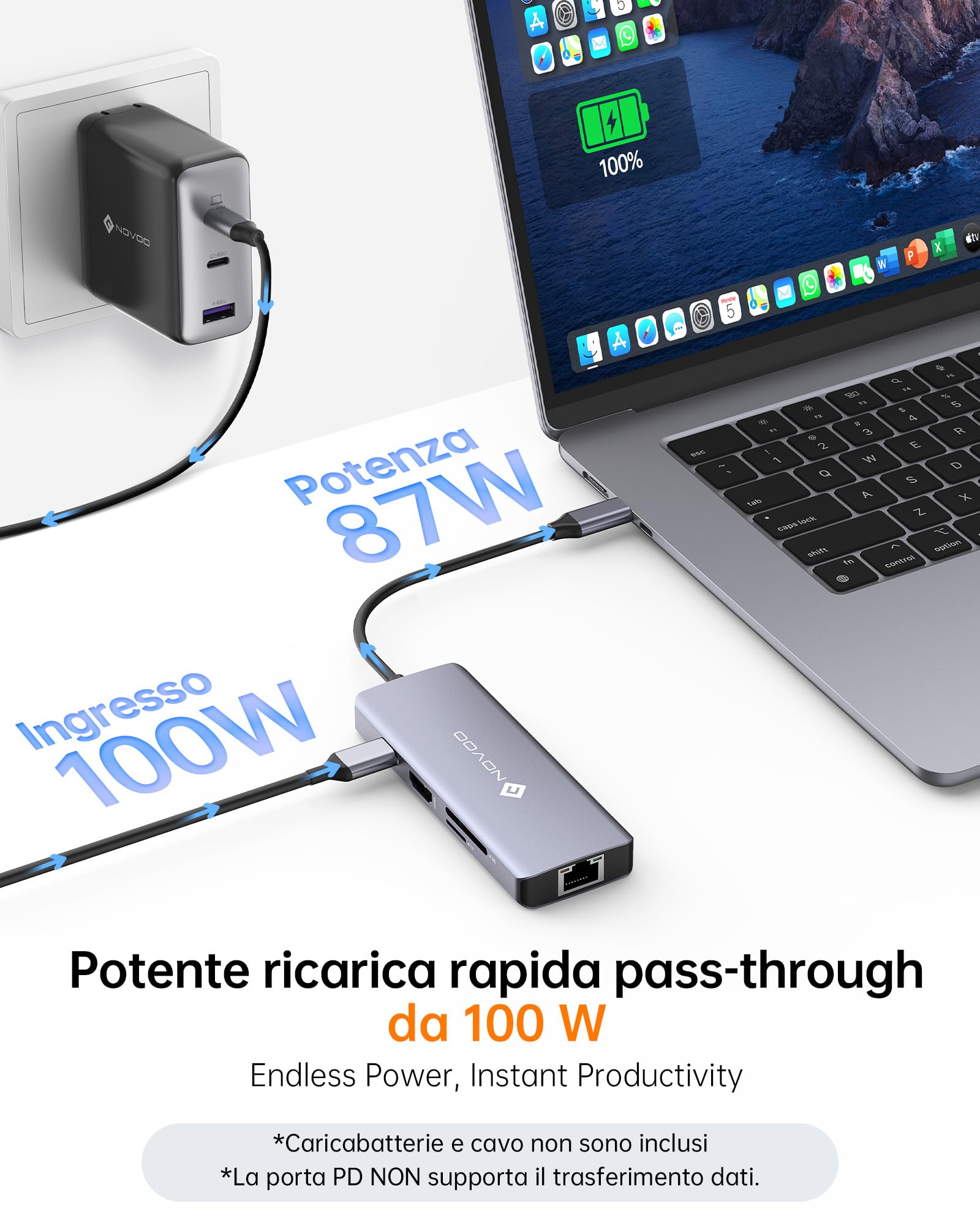 NOVOO Docking Station USB C 8 in 1, Hub Multiporta con HDMI 4K@60Hz — immagine 7 di 16