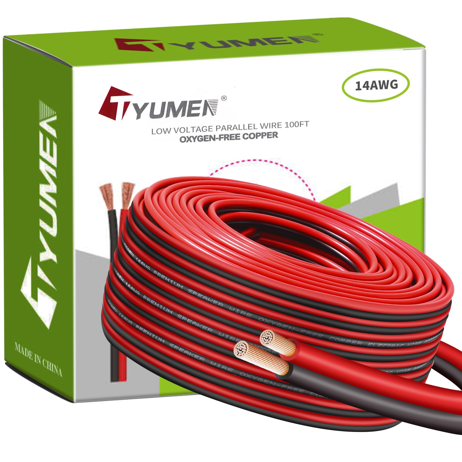 TYUMEN 14 Gauge Wire 100 Feet, 14/2 AWG Red Black Electrical Wire | Pure Copper Wire | Low Voltage Wire | Automotive Wire, 14AWG 2 Conductors Stranded Wire for Led Lights, in-Home, Autos, Schools use