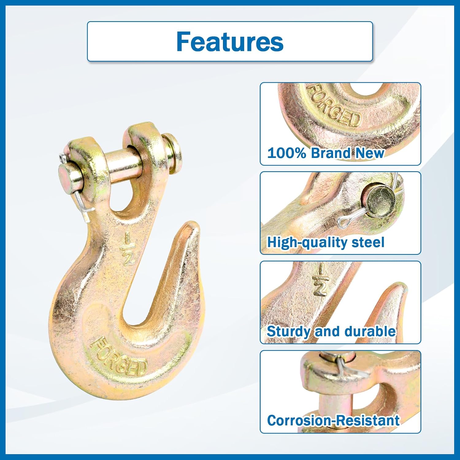 4Pcs 1/2 Inch Clevis Grab Hooks Grade 70 Chain Hook 12000 Lbs Working Load Limit for Trailer Truck Transport