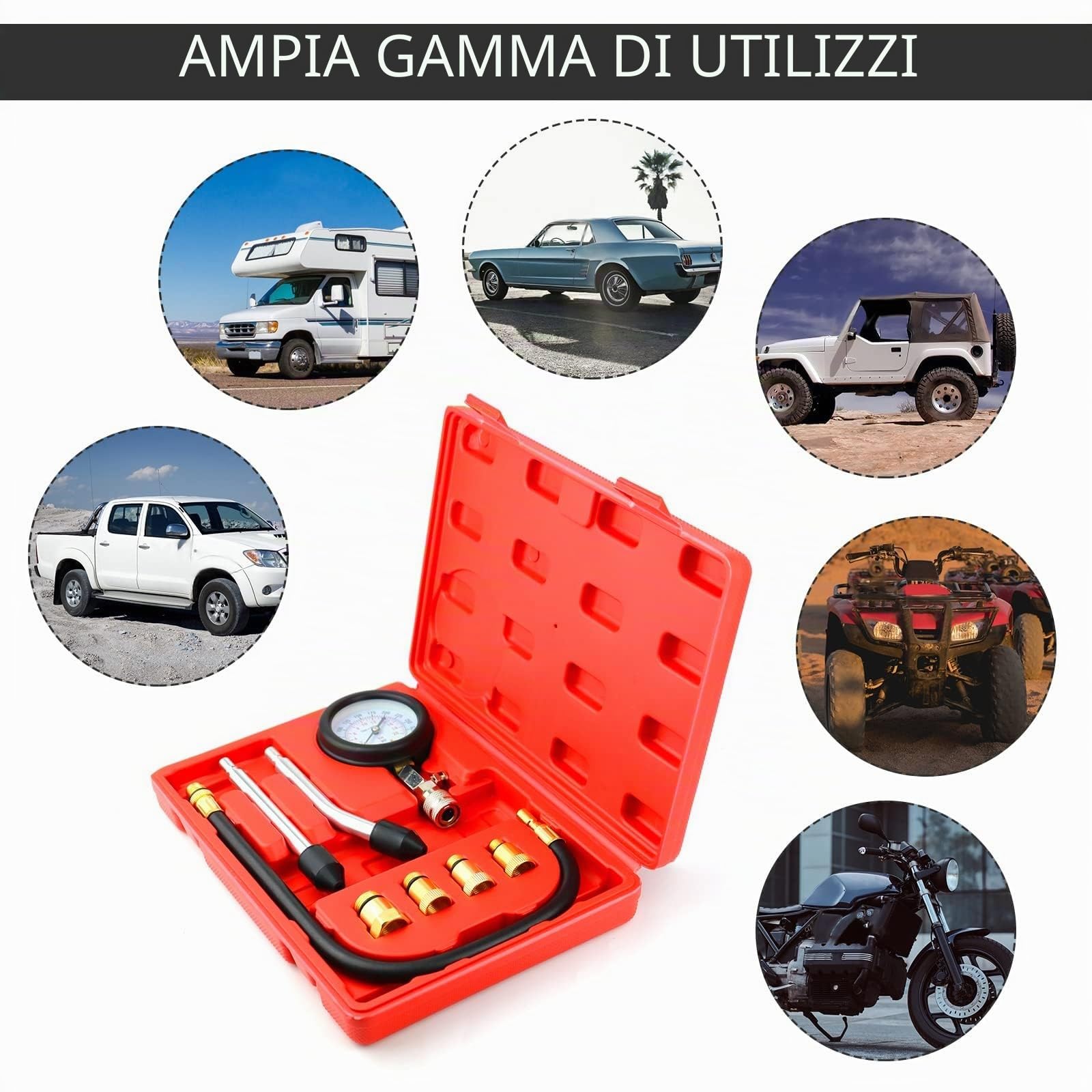 OUKENS Tester di pressione di compressione del cilindro, Tester di perdite del cilindro Kit rilevatore di perdite di compressione con doppio manometro 0-7bar/0-100psi