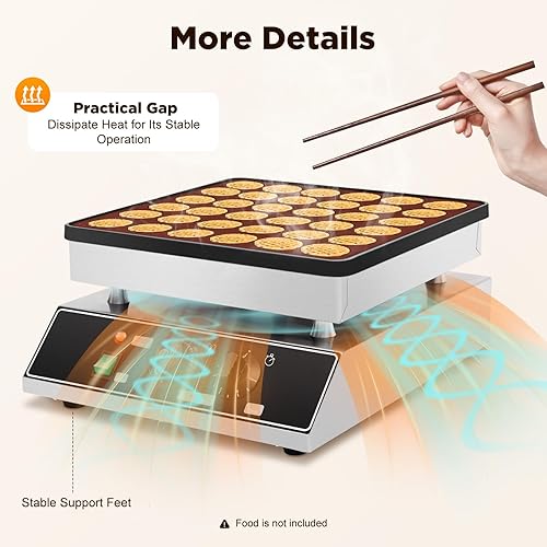 Miniatura 7 de Máquina para hacer panqueques de 1000 W, 36 rejillas, panqueques holandeses antiadherentes, panqueques holandeses y panqueques, máquina para