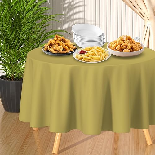 Miniatura 4 de WAAYAA Mantel redondo de plástico de 84 pulgadas, mantel de plástico prémium para mesas redondas, mantel desechable impermeable de 84 pulgadas para