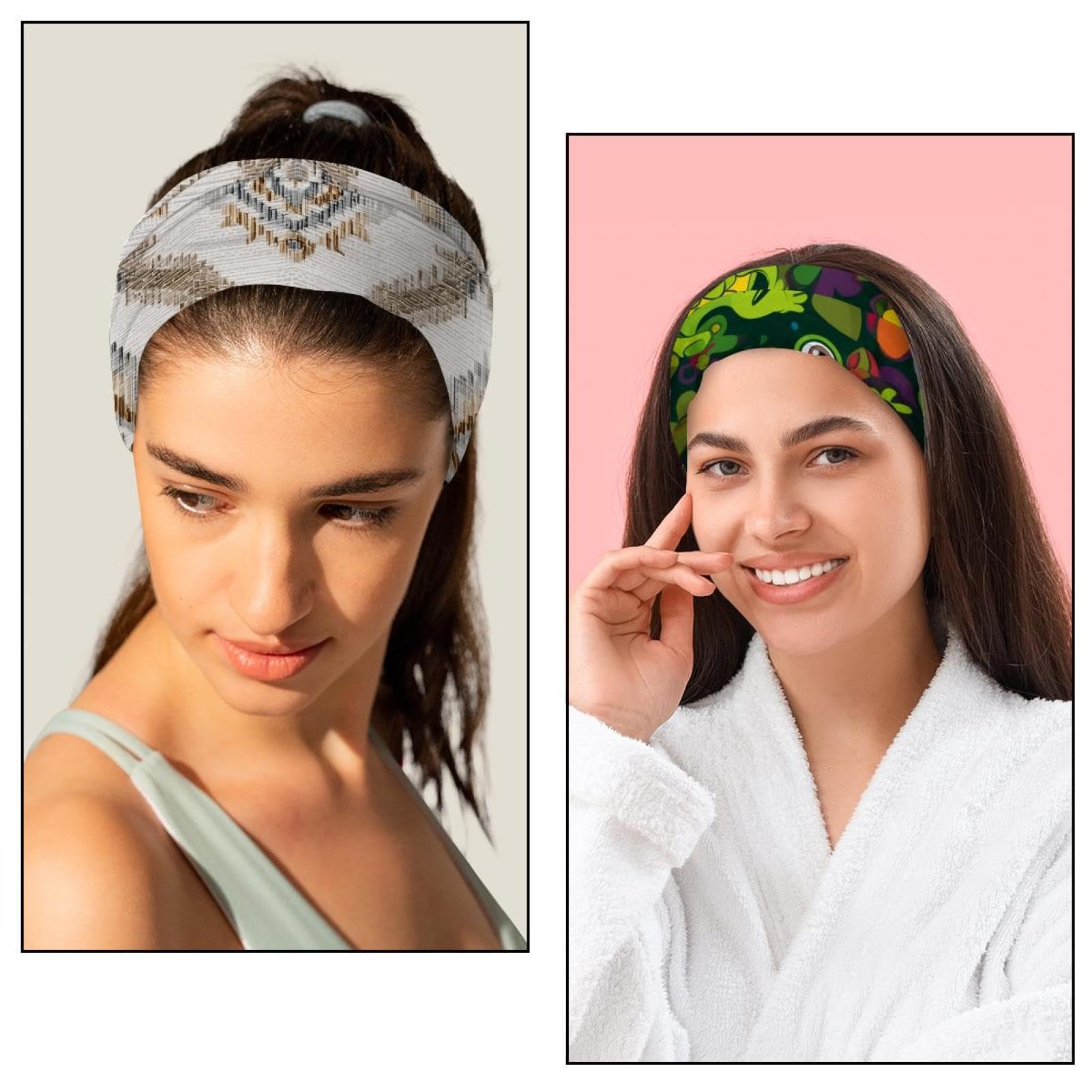 Lot de 6 bandeaux larges pour femme, vert sauge, motif iris, ethnique, antidérapant, idéal pour le yoga, la sueur, le sport, l'entraînement