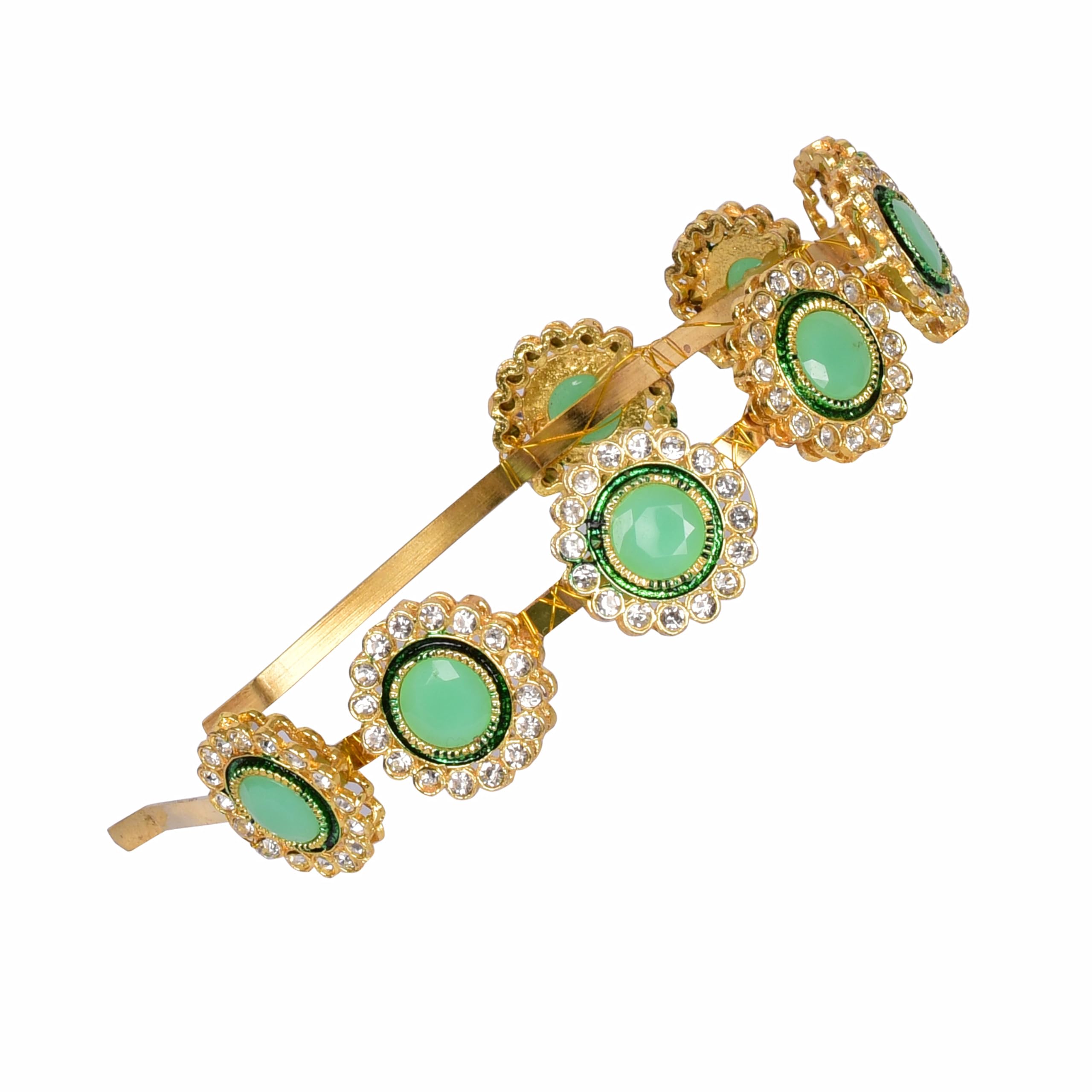 NNR Gold Plated Brass Kundan Flower Design Hairband/Mathapatti For Women/Girls/Bride (set of 1) - (Aqua Green) (B0CZTFCZN8) Amazon Price History, Amazon Price Tracker