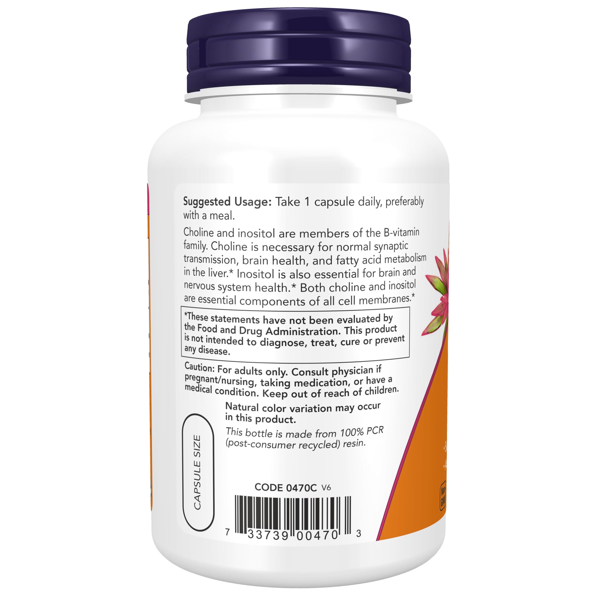 NOW Foods Supplements, Choline & Inositol 500 mg, Healthy Nerve Transmission*, Nervous System Health*, 100 Capsules, (Pack of 2) — Amazon image 3