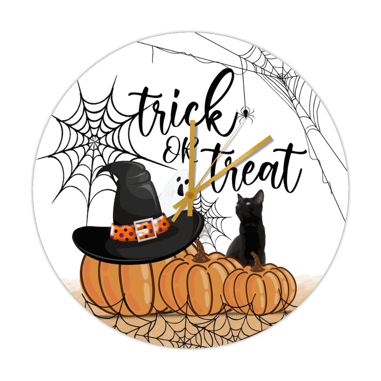 Horloge murale ronde Halloween en bois silencieuse pour chambre et salle de bain