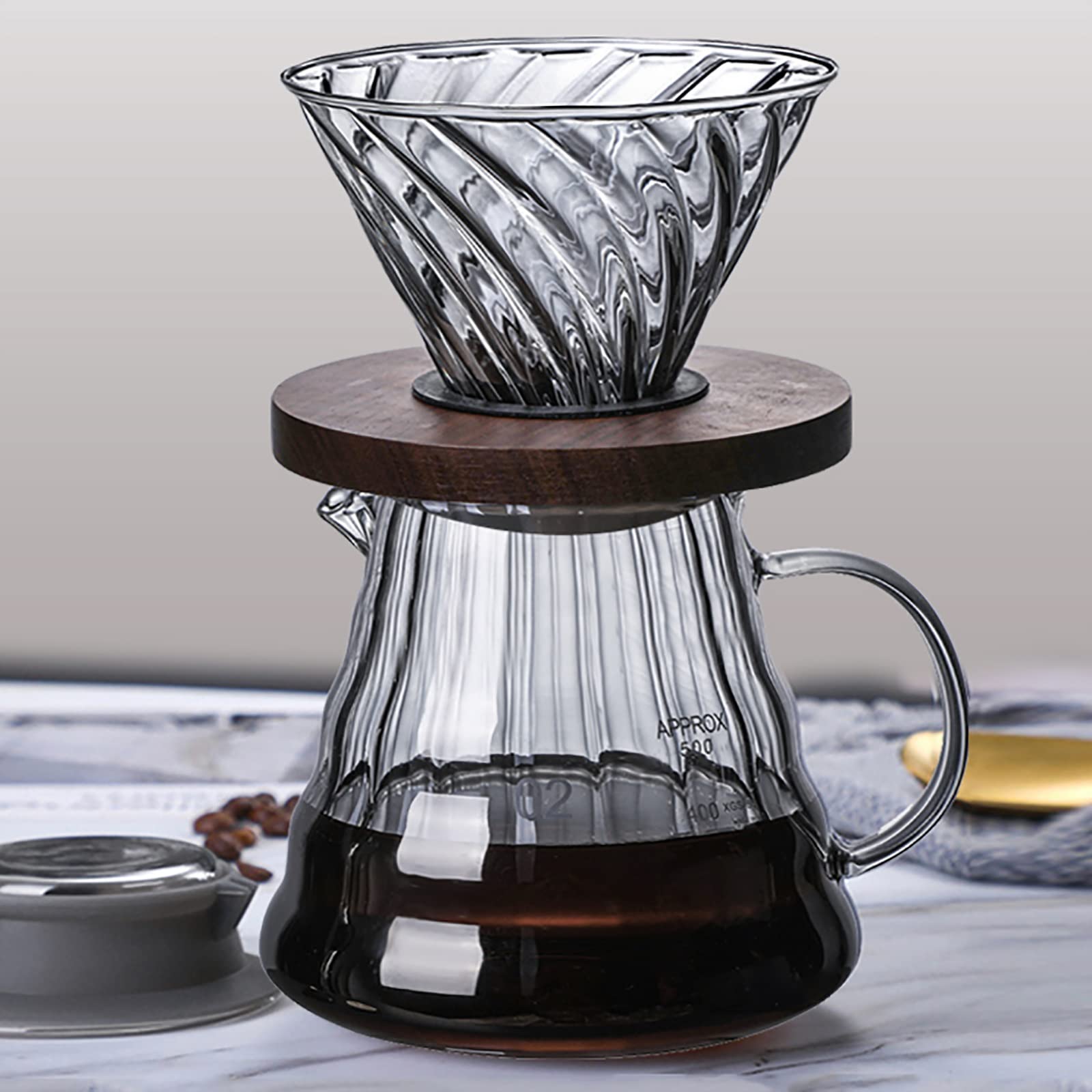HMTE Cafetera de Vidrio para Verter, Juego de cafetera para Verter, cafetera de Goteo, cafetera de Mano Reutilizable, hogar, Viajes, al Aire Libre (20.28 oz/600 ml) (Color : B) (C)