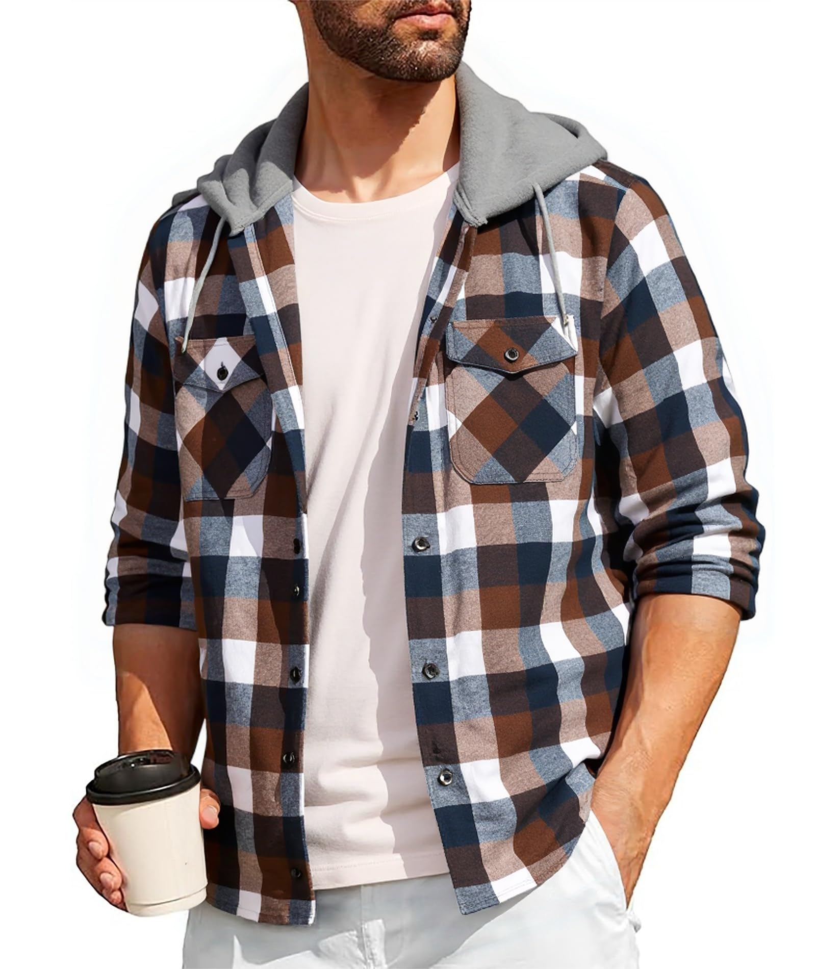 SwissWell Holzfällerhemd Herren Hemd Kariert Langarm Hemdjacke Männer Flanellhemd mit Kapuze Outdoor Holzfäller Jacke M-3XL