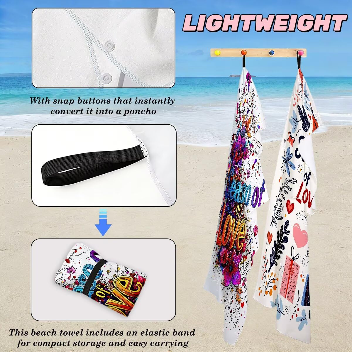 Juego de 2 Toalla Playa Grande 90x200 cm, Secado Rapido Toalla Microfibra Gimnasio, Antiarena Toallas de Playa Moderno, Grande Ligera Compacta Toallas Microfibra Mujer Hombre para Viaje Piscina -5114