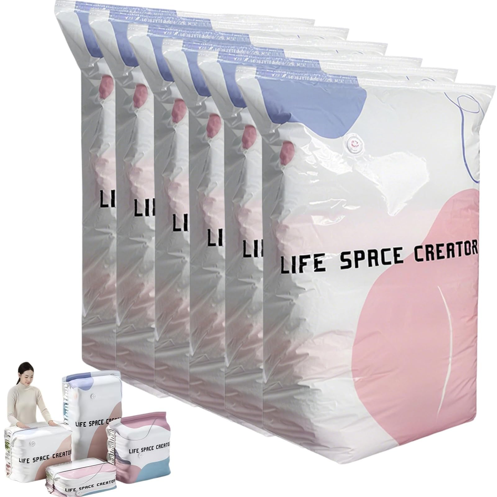 Bolsas de almacenamiento al vacío para ropa y ropa de cama, bolsas de almacenamiento de compresión con válvula de aire reutilizables (grande, 6 piezas)