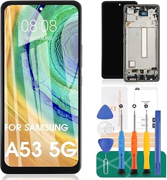 OLED for Samsung A53 5G Screen Replacement for Samsung A536U Touch Digitizer Screen Replacement for Samsung Galaxy A53 5G LCD Display Repair Kits with Frame with Fingerprint Function,Black