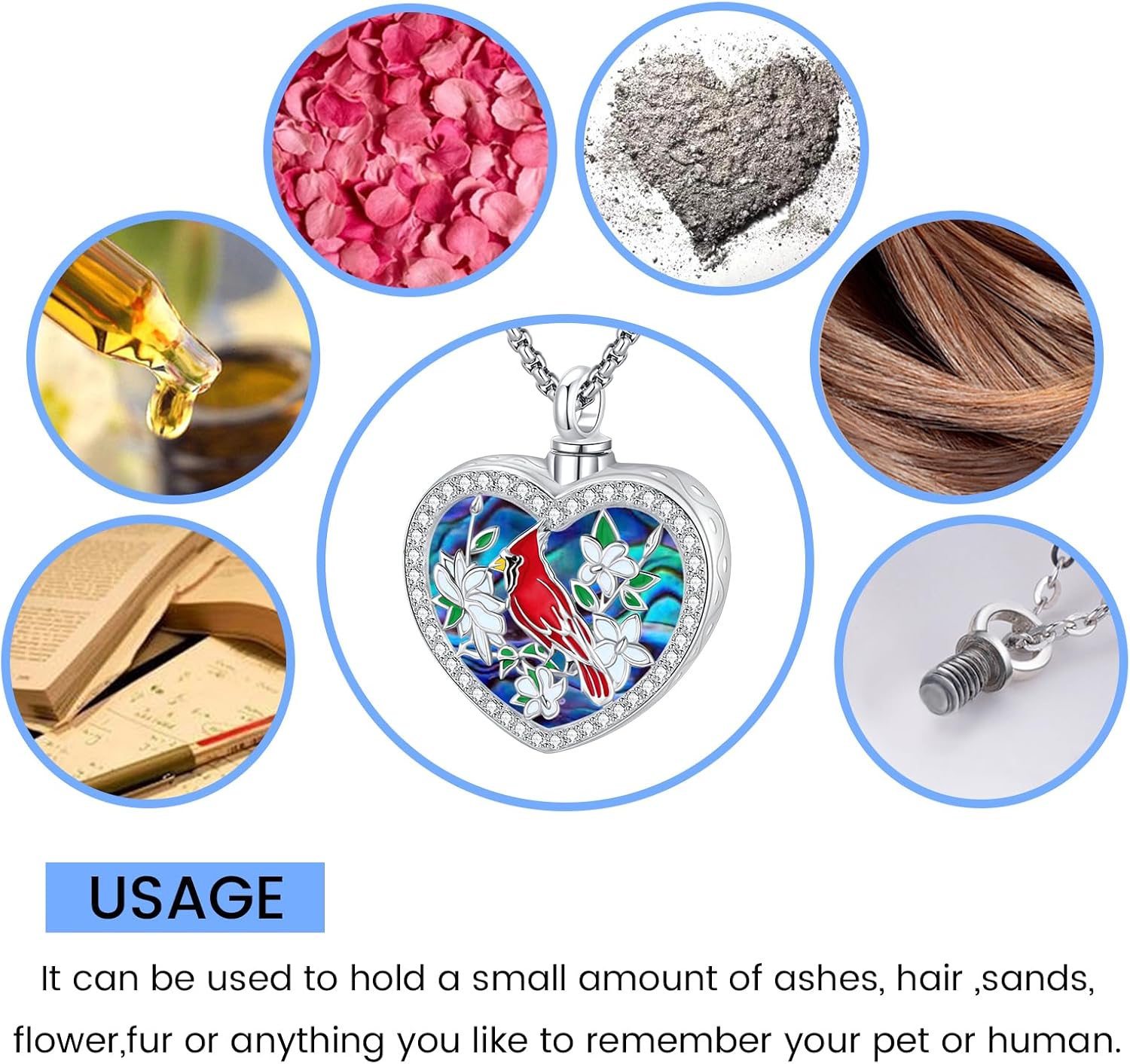 Eusense Hummingbird Necklace Cardinal Necklace Urn Necklace Picture Locket Necklace 925 Sterling Silver Hummingbird Jewelry Hummingbird Pendant Necklace Gifts for Her Him Birthday Anniversary Lover - Image 6