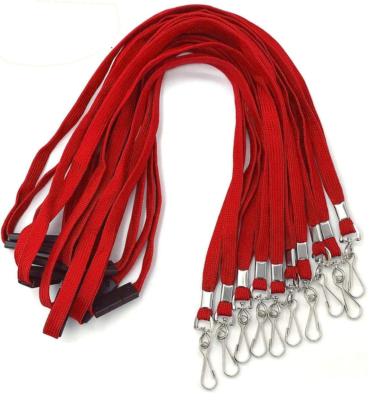 Beebel Safety Lanyards Premium Breakaway Lanyard Comfortable Neck Straps Lanyards Swivel J Hook for ID Badges (Red, 50 Pack)