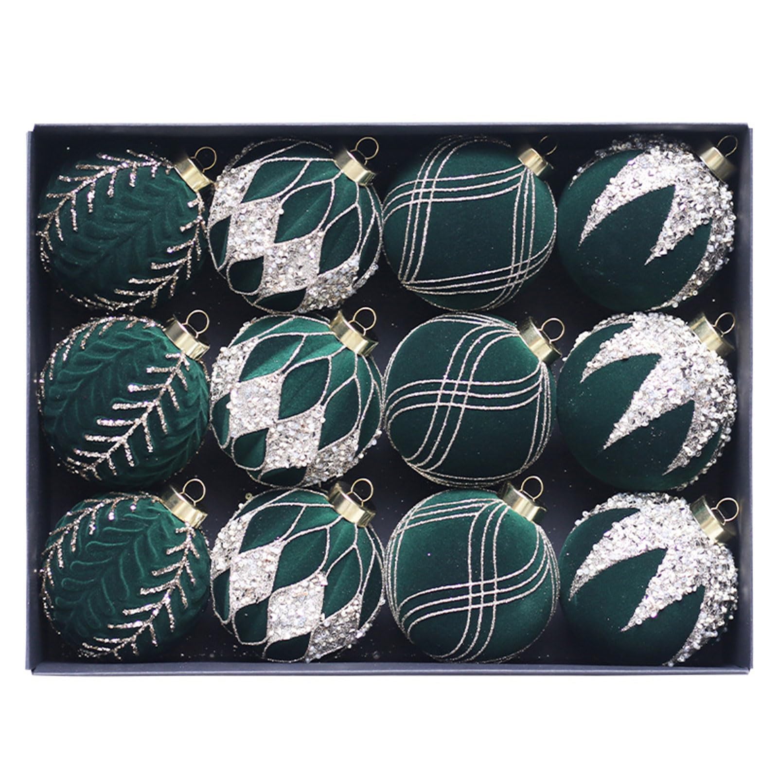 Buxuaaaa Dark Green Of 12 Soft Flocking Christmas Sphere Decorations Flocking Christmas Sphere Decoration For Seasonal Tree Baubles Decorations