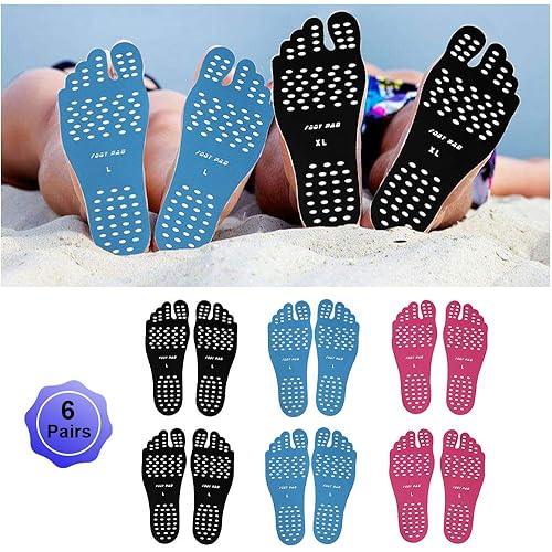 WLBON Beach Foot Pads Barefoot Adhesive Invisible Shoes Stick on Foot Pad Stickers Stick on Soles Anti-Slip Waterproof Silicone Unisex Footing Pad for Surfing Yoga Swimming 6 Pack