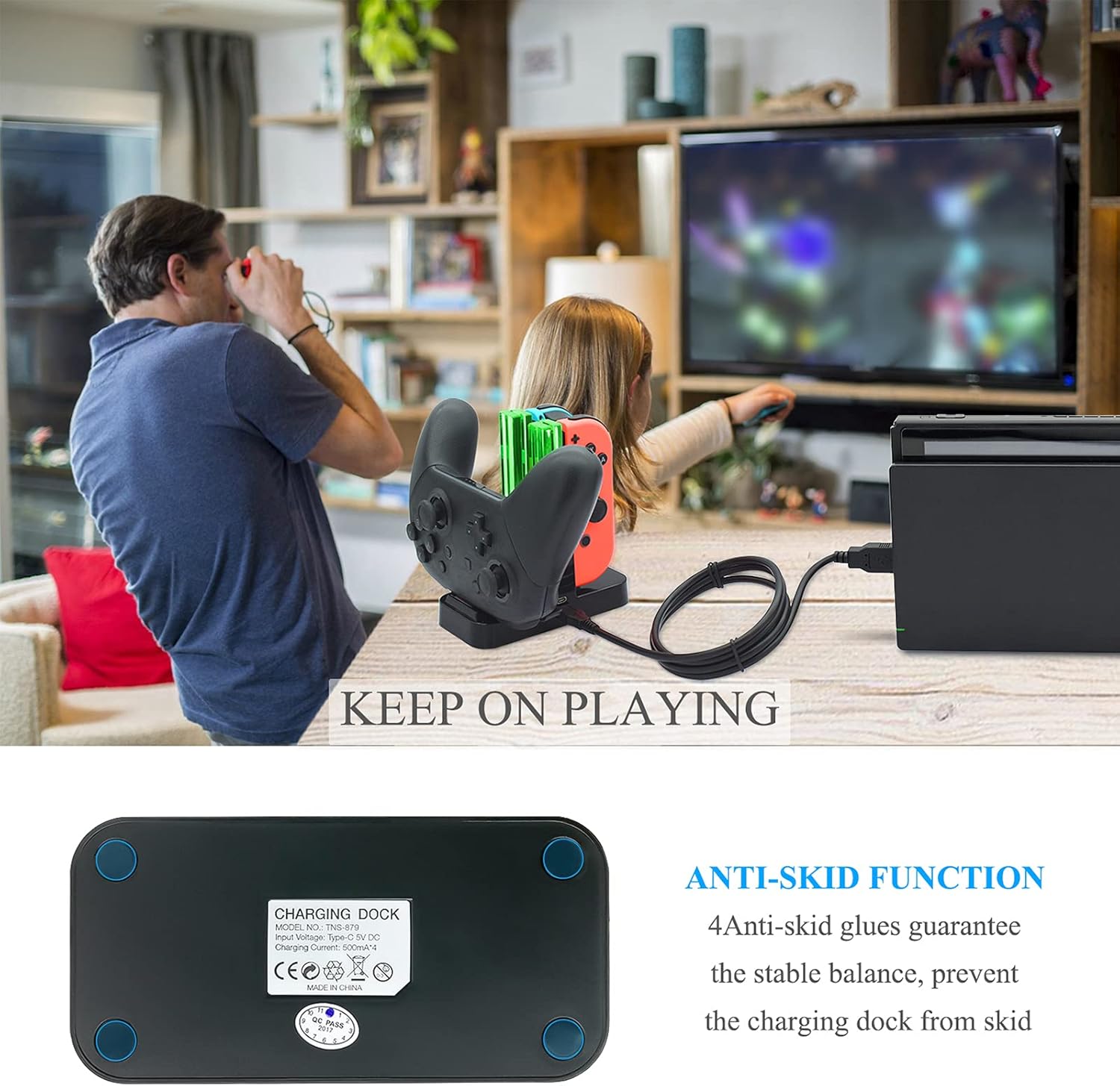 FastSnail Controller Charger Compatible with Nintendo Switch & OLED Model for Joycon, Charging Dock Station for Joy con and for Pro Controller with Charger Indicator and Type C Charging Cable : Video Games