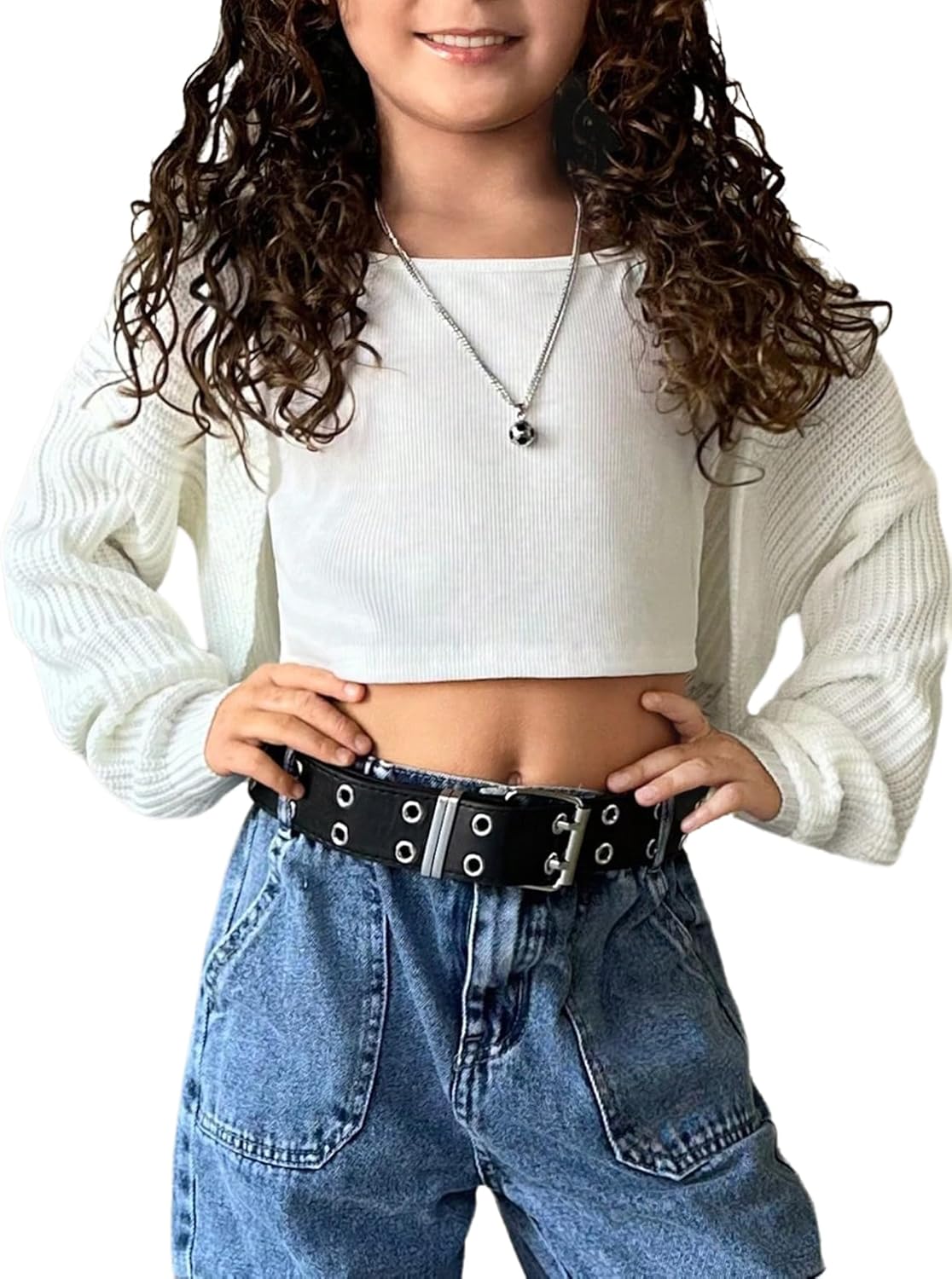 RoseSeek Girl's Long Sleeve Crop Cardigan Open Front Fall Sweaters Shrug Bolero