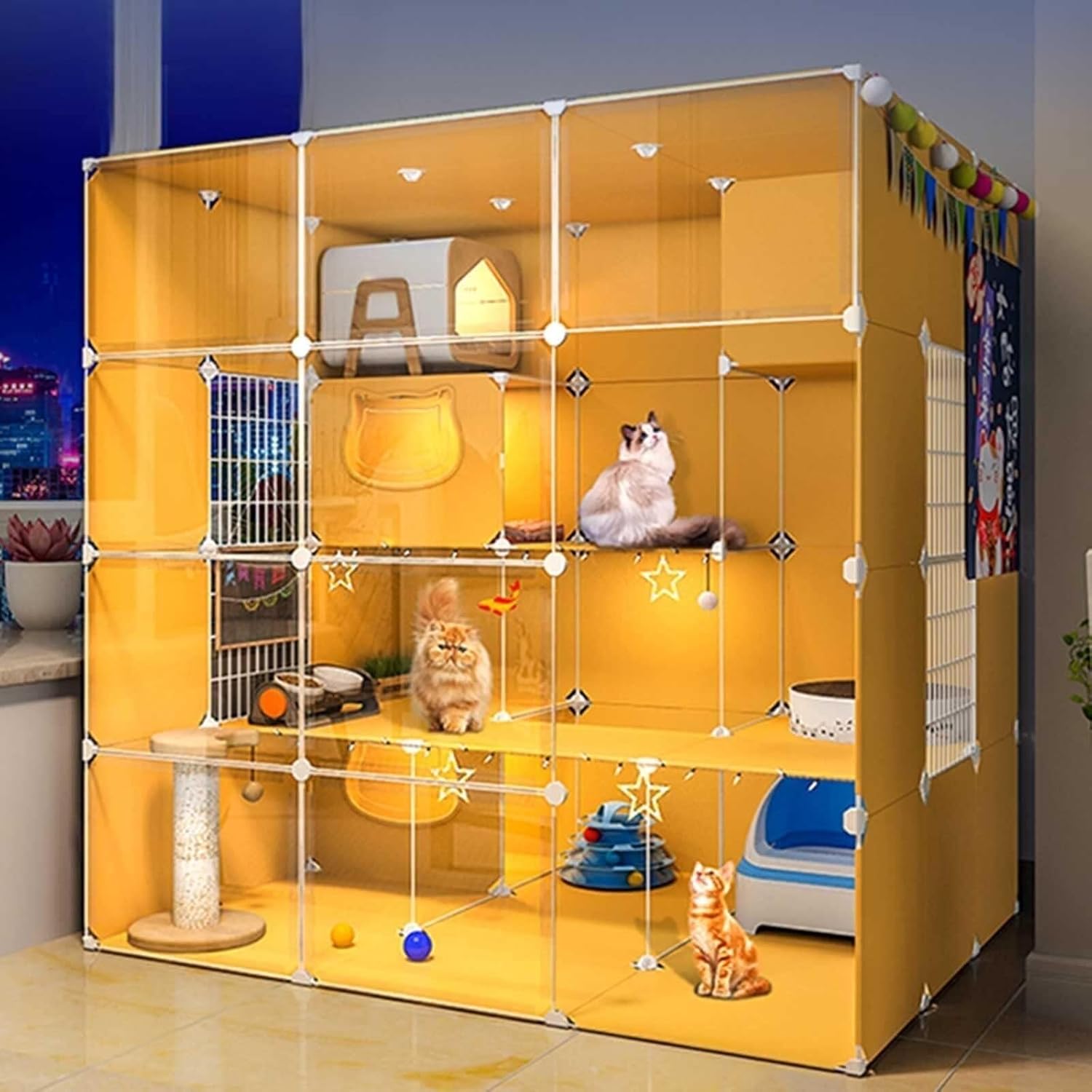 Indoor Large Cat Cage Playpen with Detachable Metal Wire Kennel, Multi-Door Cat Enclosure, Exercise Space for 1-4 Cats(Colorfulabs)