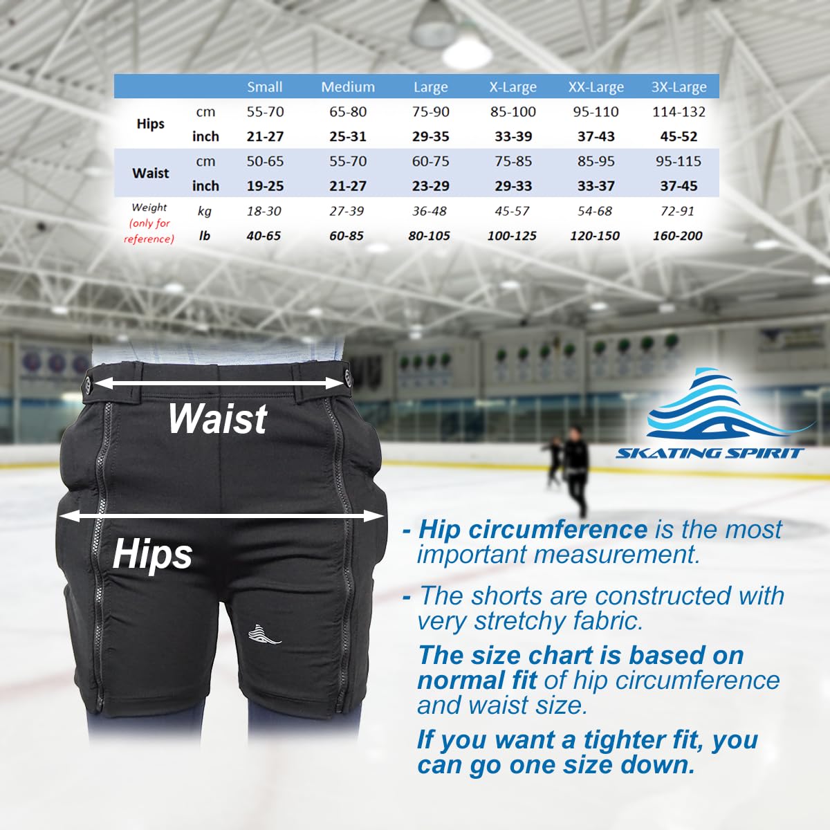 Skating Spirit Short de Protection rembourré à Fermeture éclair pour Coccyx, Hanches, Fesses et Patinage sur Glace