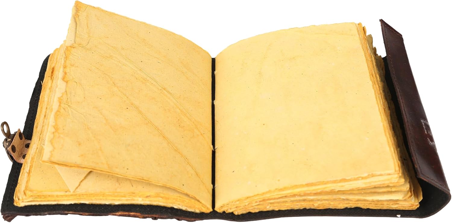 Hocus Pocus Book of Spells Journal Book of Shadows – 8x6 Writing Notebook Unlined Deckle Edge Paper Leather Journal Writing For Men And Women eye cover (Spellbound Brown)