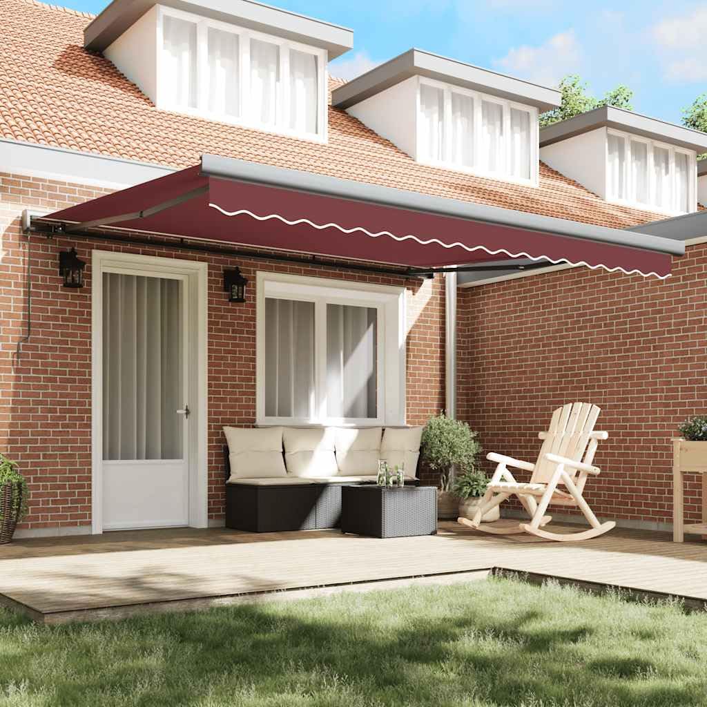 Toldo de brazo articulado manual con manivela 400 x 300 cm burdeos | Toldo manual para terraza, patio y restauración. Totalmente ajustable para una protección solar óptima al aire libre.