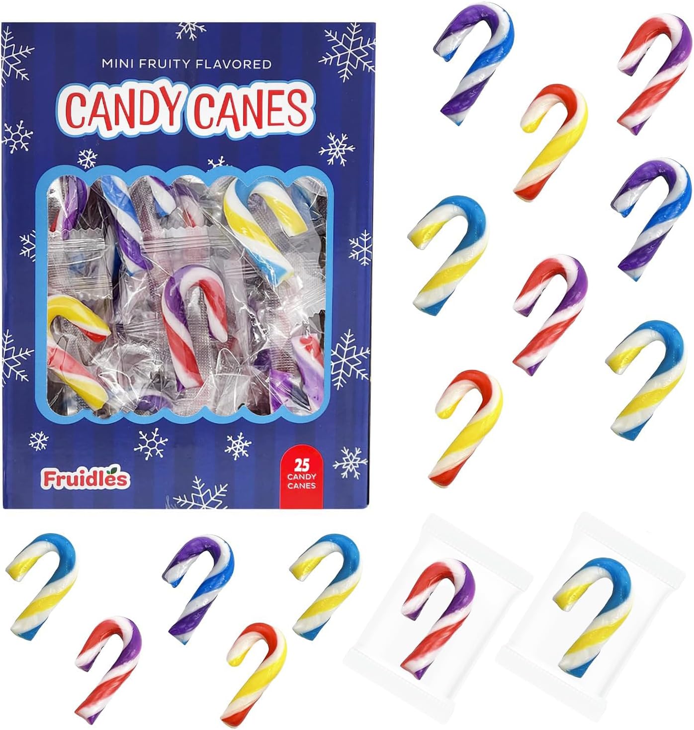 Fruidles 25-Pack Christmas Candy Canes Mini's Suckers, Multicolored Fruity Flavor, Individually Wrapped, 2" Inch,