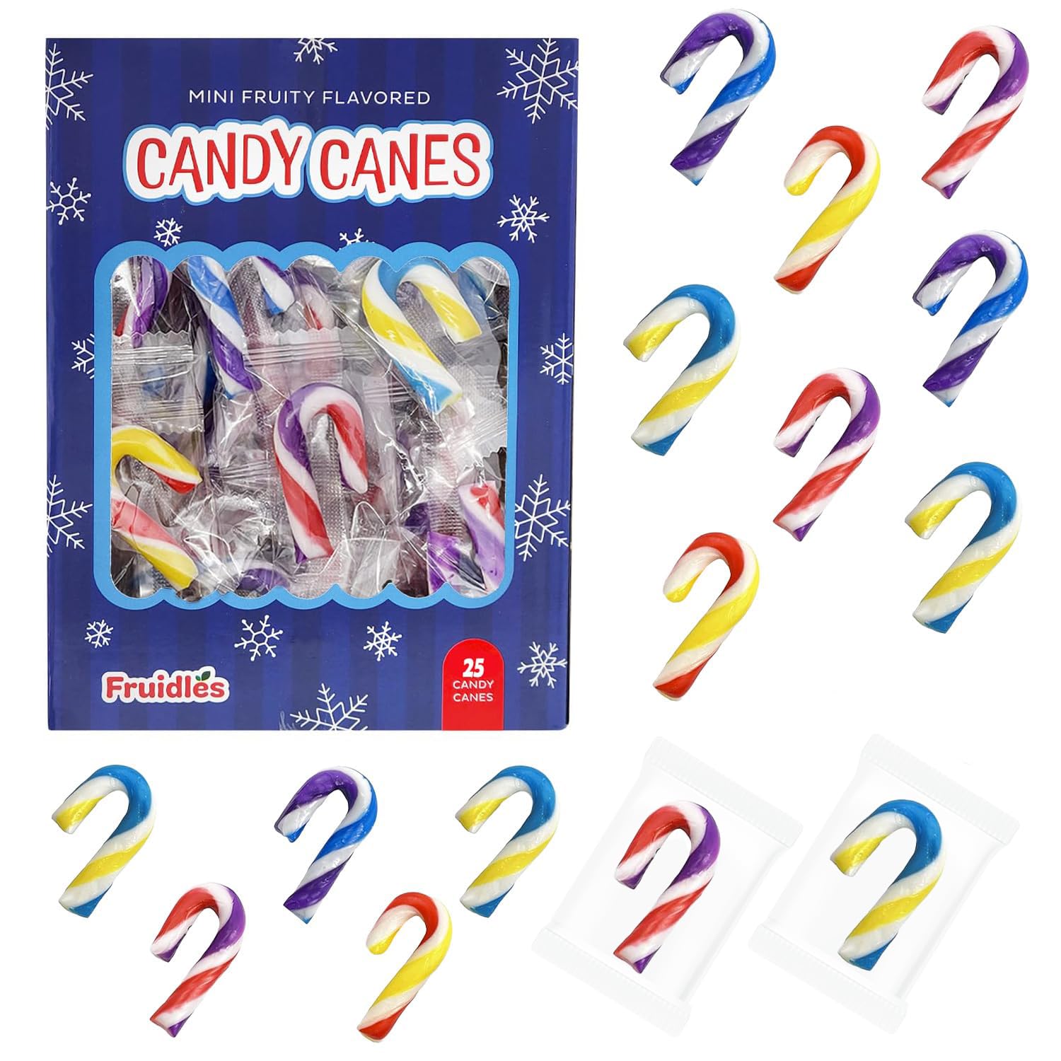 Fruidles 25-Pack Christmas Candy Canes Mini's Suckers, Multicolored Fruity Flavor, Individually Wrapped, 2" Inch,