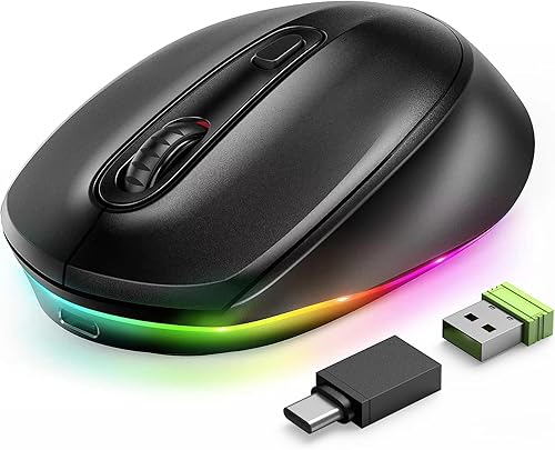 seenda Ratón inalámbrico USB C para MacBook, 2 en 1 Mouse Jiggler Mover, recargable con LED arcoíris, dispositivo móvil de mouse indetectable para