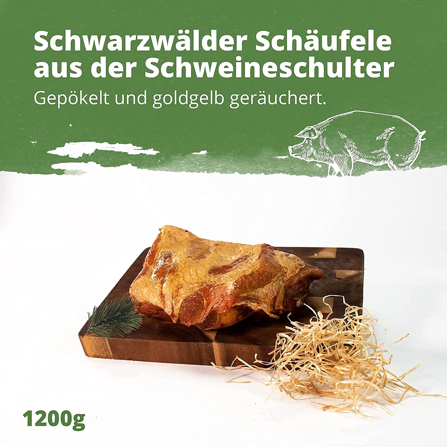 Schäufele-Paket - Set 4 x 1200g Schäufle + Altbadischer Senf - goldgelb geräuchert - herzhaft rauchiges Aroma - Kassler Spezialität aus Baden für Backofen