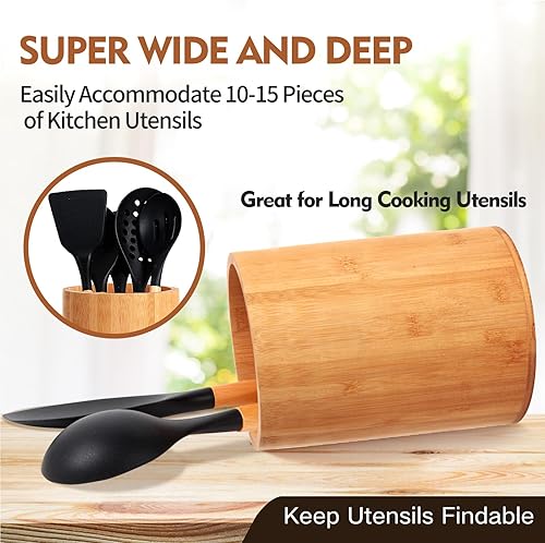 Miniatura 4 de Soporte de bambú para utensilios de cocina, soporte grande para encimera de cocina, cuchara de bambú y soporte para palillos para decoración de