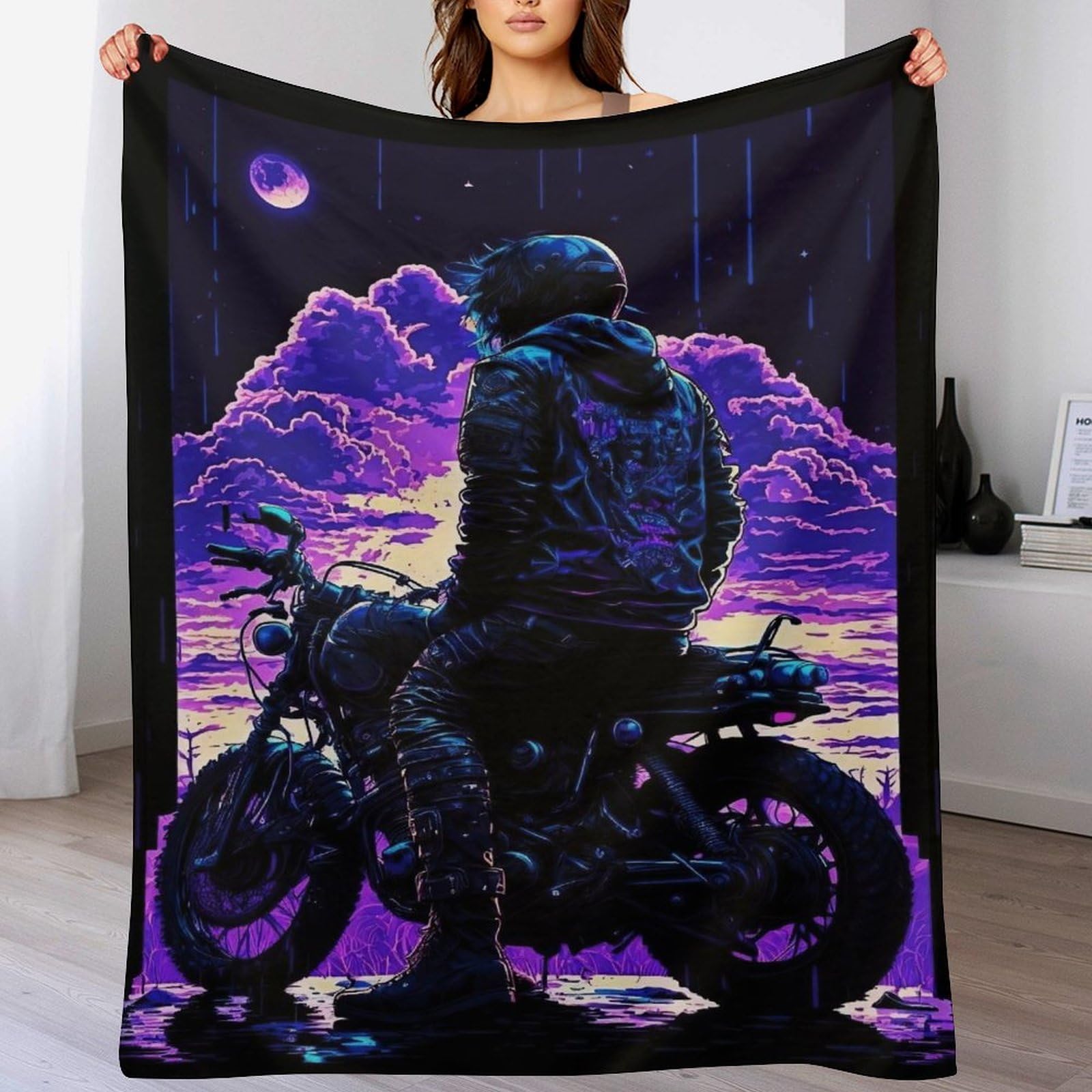 Couverture moto 100x130 cm plaid chaud et doux pour lit ou canapé