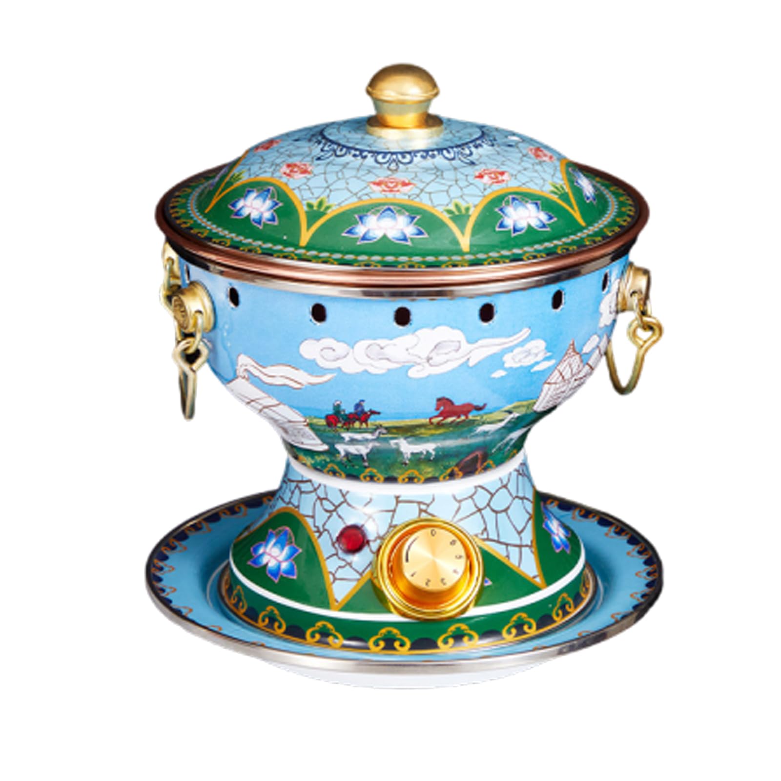 asdchZen Enamel Pot Cloisonne Hot Pot Buffet Hot Soup Pot Copper Single Person Hotpot Sturdy Home Use Shabu Pot Old Beijing Hot Pot,U,A