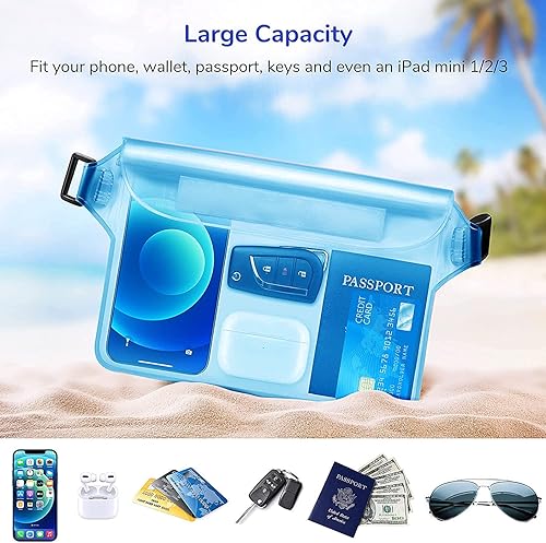 Miniatura 2 de Bolsa impermeable con correa de cintura (paquete de 2)  Accesorios de playa la mejor manera de mantener su teléfono y objetos de valor seguros y